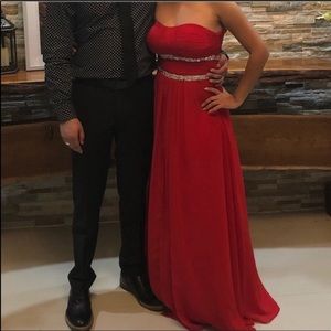 Red strapless long party dress (S)